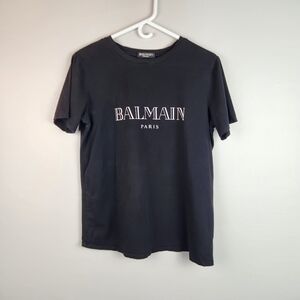 Balmain Logo-Print Black Cotton T-Shirt. 